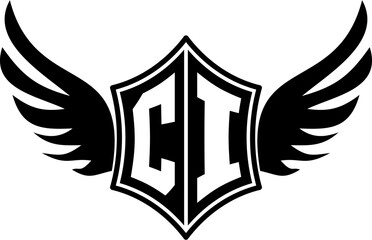 CI logo emblem with winged and shield template