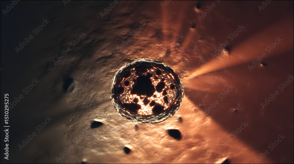 Poster cosmic core: a mesmerizing image of a celestial core, glowing with fiery energy and intricate patter