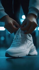 Tying shoelaces on sneakers
