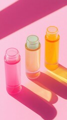 Fototapeta premium Bright bottles on pink