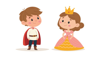 Cute little boy and girl in princess costume. Vector illustration in children's style on white background © Jevgeniya Mukhitova