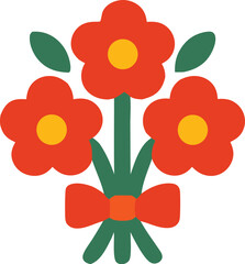 Bouquet of three red flowers with a green bow, perfect for romantic occasions, Valentines Day, or anniversary designs and greeting cards