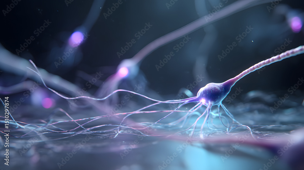 Poster neurons in the brain: a close-up view of a network of neurons firing, showcasing the intricate and i