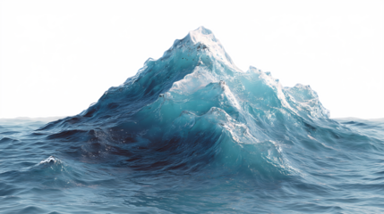 Mountain rising from the ocean waters surrounded by atmospheric effects and a pop art style isolated on white transparent background PNG cutout