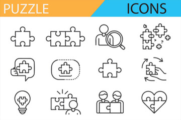 Puzzle Icons for Cognitive Thinking, Innovation, and Growth