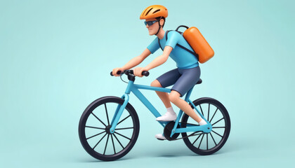 Obraz premium Animated Cyclist with Delivery Backpack