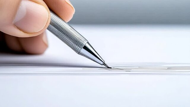Close-up of a Hand Writing with a Metallic Pen on Paper