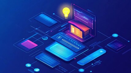 Futuristic digital warehouse system with interconnected interfaces and data flow - Powered by Adobe