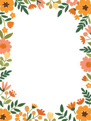 Floral Frame Border: Orange, Pink, Yellow Flowers