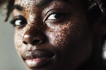 Obraz premium Close-up of a Black person with freckles and vitiligo