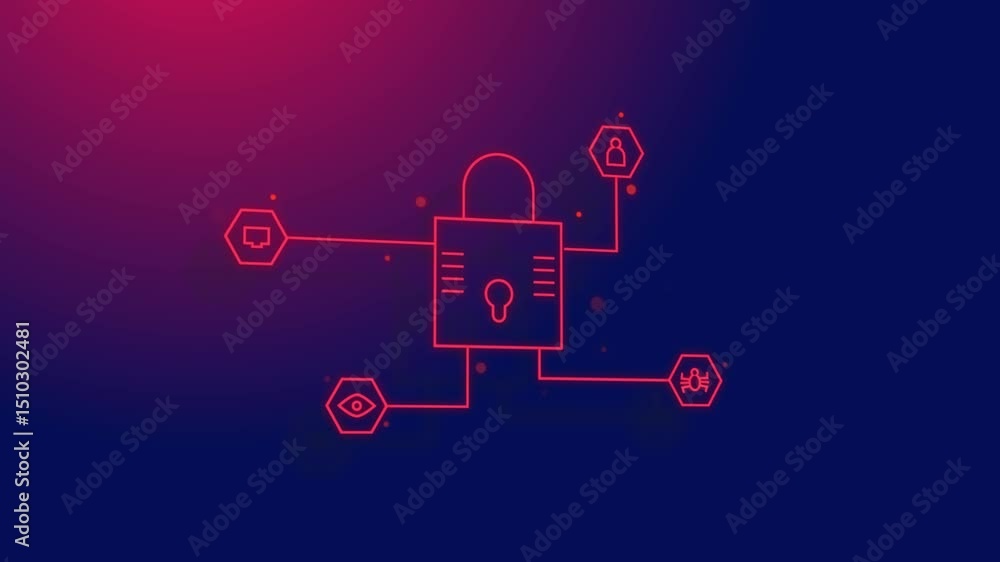 Aufkleber digital lock interconnected with cyber security and data protection visuals, futuristic abstract int