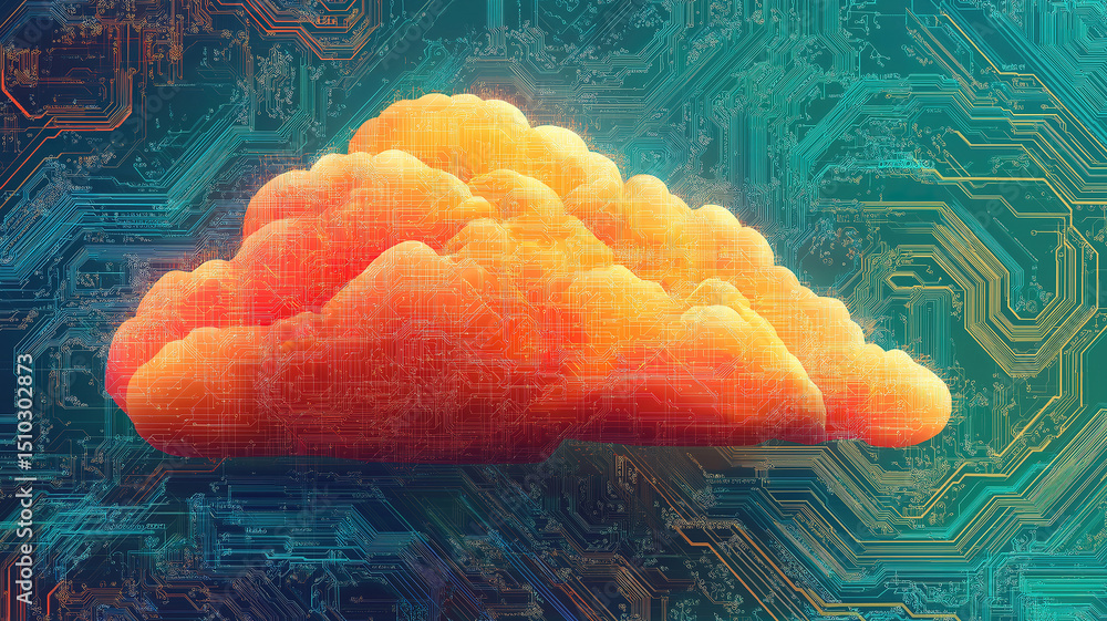 Poster circuit board background featuring cloud computing abstract illustration for tech concept