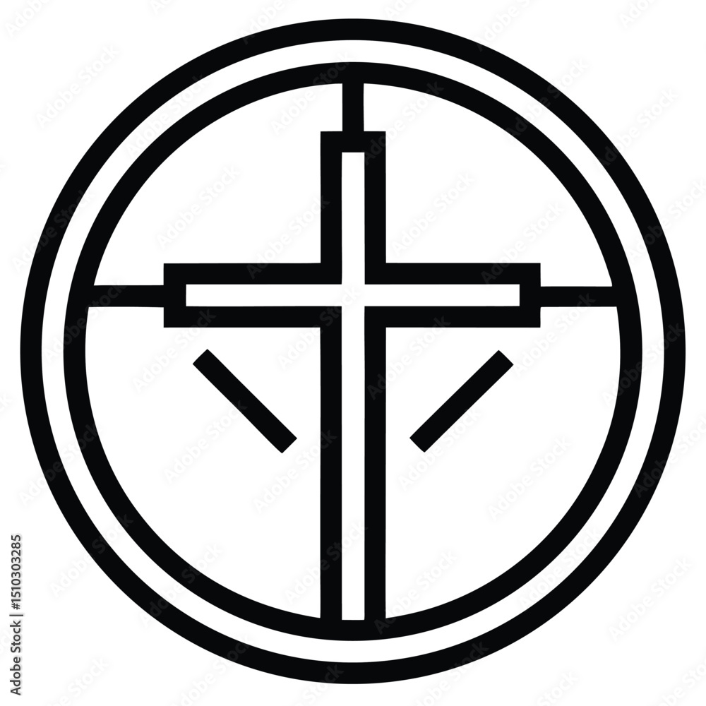 Poster abstract cross symbol in circle bold black lines design