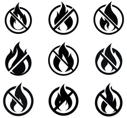 No Fire Icons - Fireproof & Flammable Prohibition Symbols Set