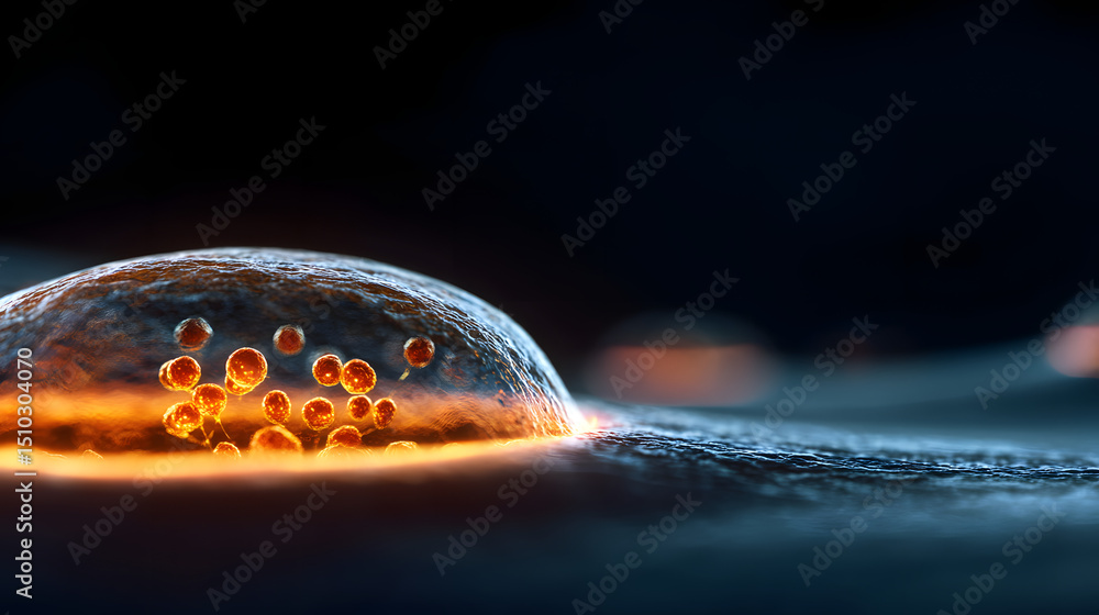 Poster cellular microcosm: a striking macro-visualization of a biological cell, capturing the intricate det