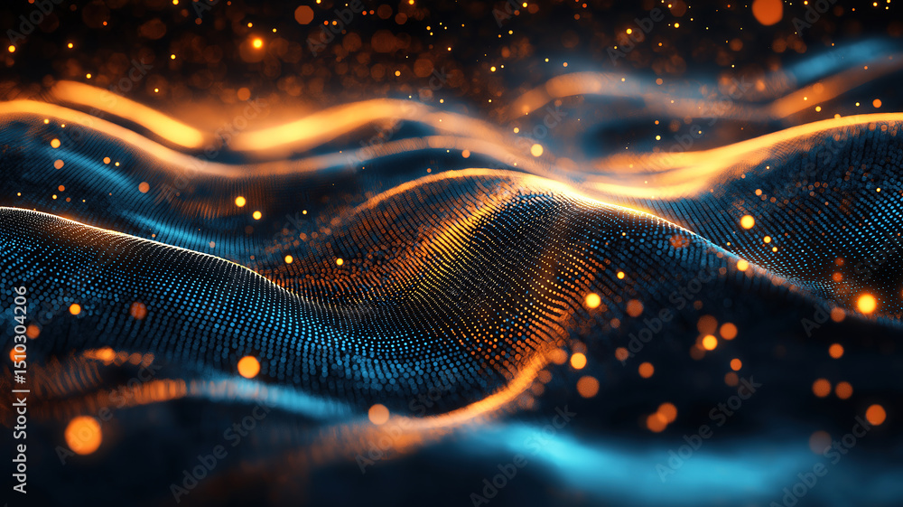 Poster futuristic digital data flow with cloud icon and blue golden light code background technology