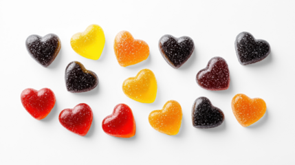 Heart-Shaped Gummy Candies on Transparent Background