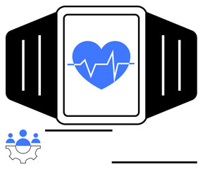 Fitness tracker with heart monitor symbol featuring pulse graph. Ideal for health monitoring, wearable technology, fitness, technology innovation, wellness, healthcare, simple landing page