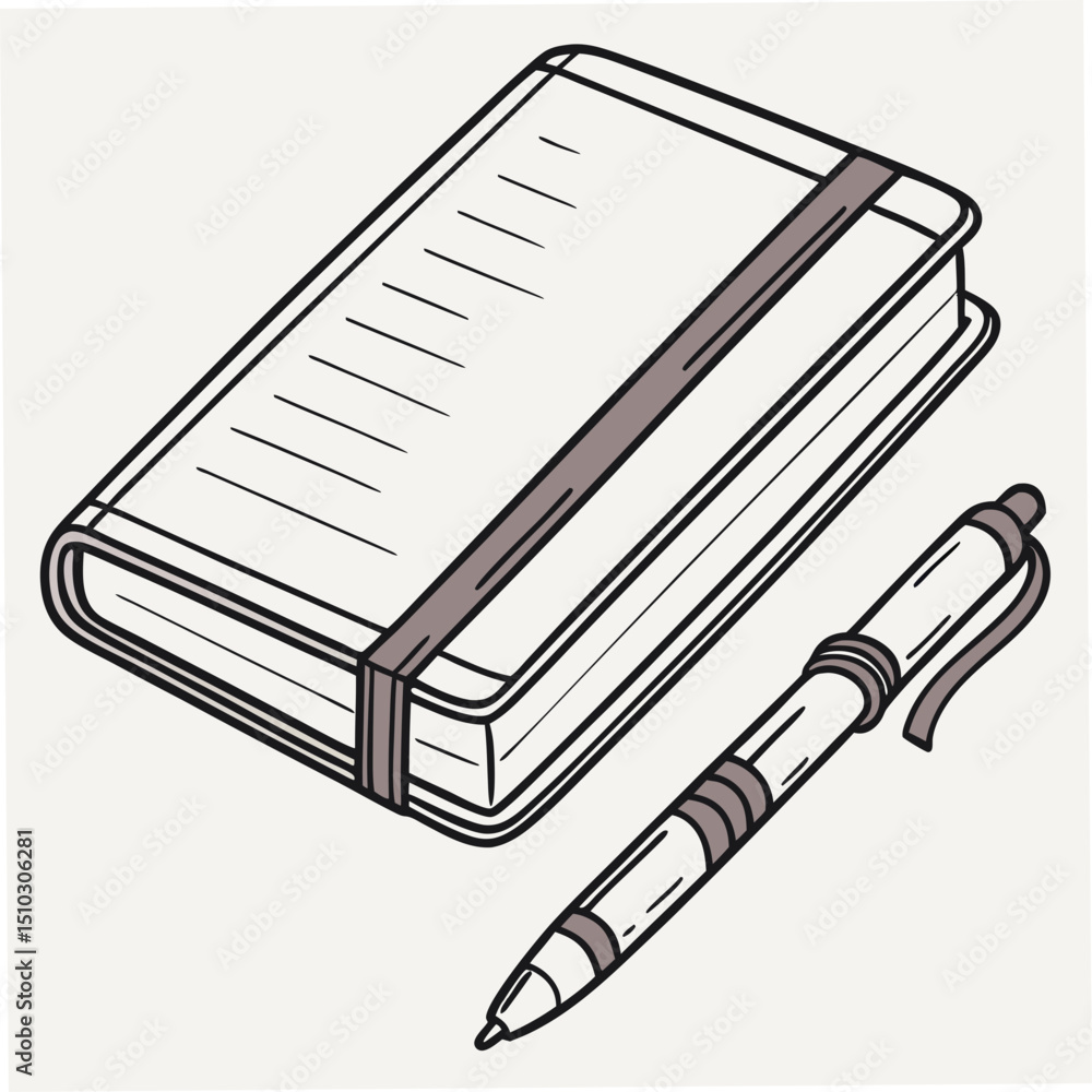 Poster hand drawn sketch of a notepad and pen for sketching or writing ideal for various design projects wi