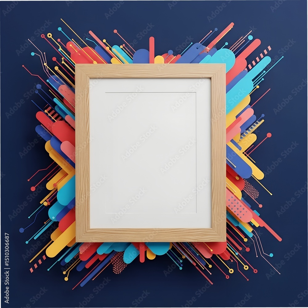 Aufkleber mockup picture, poster, banner, phabstract design featuring a wooden frame set against a blue backgr