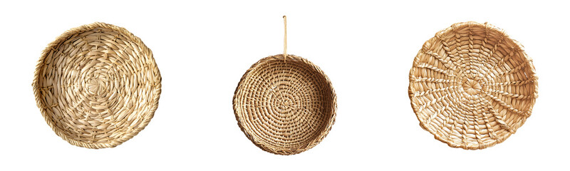Set of Woven Natural Baskets PNG – Handmade Rustic Storage Baskets Isolated on Transparent Background for Home Decor, Organization, and Eco-Friendly Lifestyle Projects