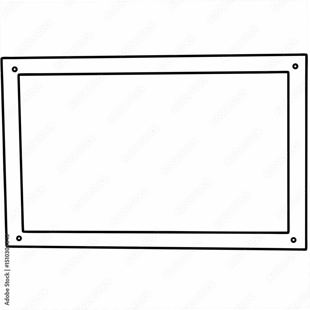 Poster simple outline artwork of a rectangular frame with rounded corners and transparent center on a white