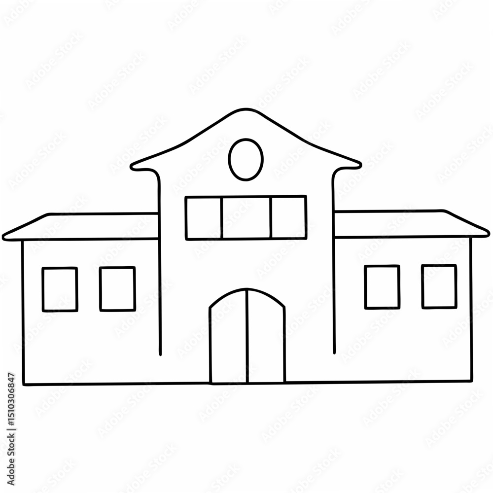 Poster simple outline illustration of a building design with windows and a door suitable for various projec