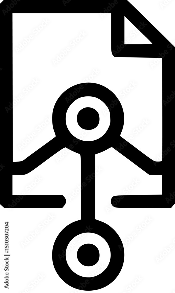 Poster a black white icon of a document connected via nodeslines to another node upper right corner of page
