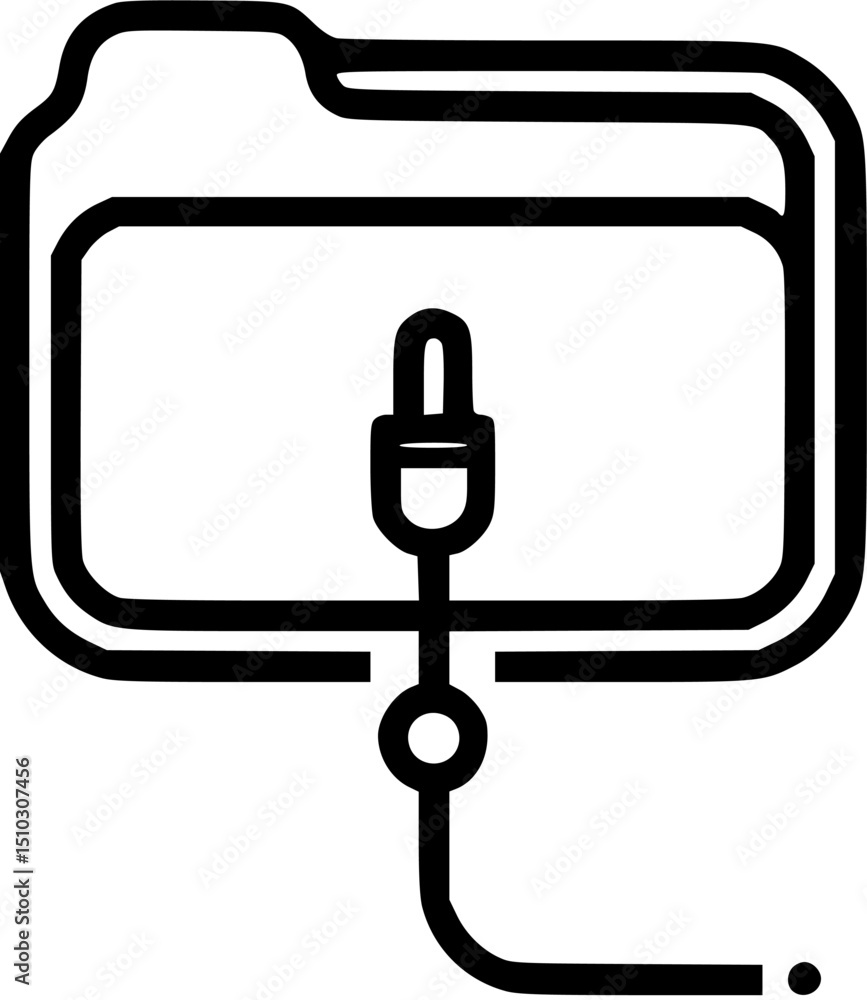 Poster a folder icon with a lock connected by a line ending in a dot all outlined in black