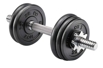 Naklejka premium Solid black weight dumbbell resting on a clean surface, symbolizing strength training and fitness goals in a modern workout environment Generative AI