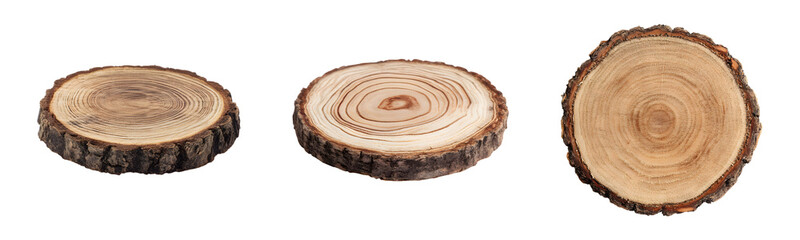 Wooden Tree Slices PNG – Natural Wood Rounds with Organic Growth Rings Isolated on Transparent Background for Rustic Decor, DIY Crafts, Design Projects, and Nature-Inspired Artwork