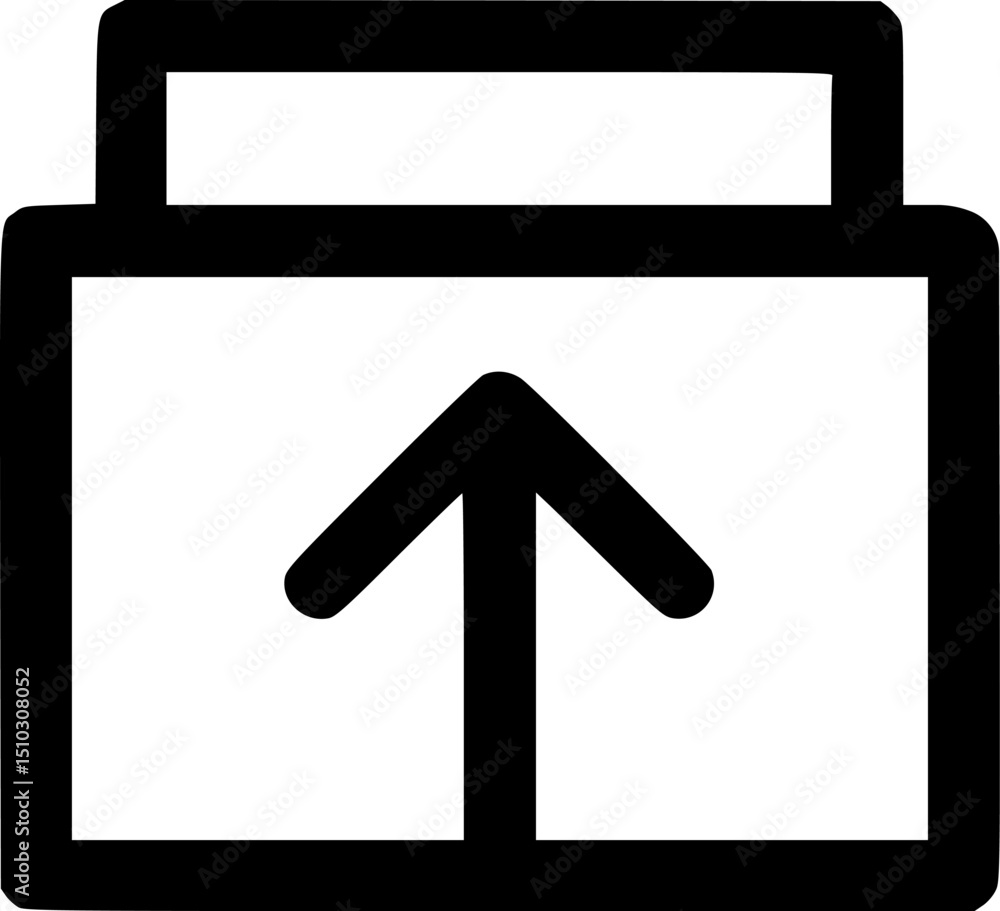Poster a thick black graphic icon of a box shape with an upwardpointing arrow inside and a thick rectangle 