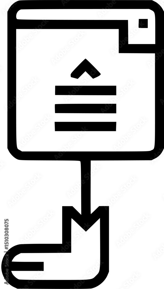 Poster an icon document with upload symbol to arrow then m shape into angled foot