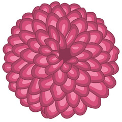 A vibrant cartoon-style illustration of a pink dahlia flower viewed from above. The flower features layered petals with smooth shading and a symmetrical, rounded shape