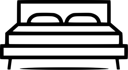 Obraz premium Black and white line drawing of a bed with pillows and a rectangular headboard