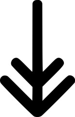 Obraz premium Arrow pointing down split tip stylized Black glyph on white