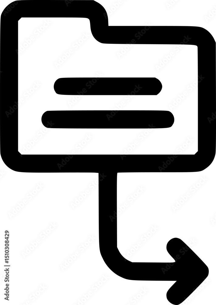 Poster black lined icon of a folder containing two horizontal lines and an arrow pointing downwards