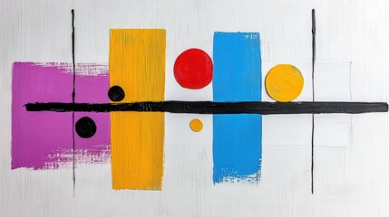 Abstract Geometric Artwork with Vibrant Rectangular and Circular Shapes