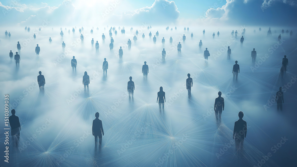 Poster internet of things, big data, and cloud computing, connecting people and transforming nodes