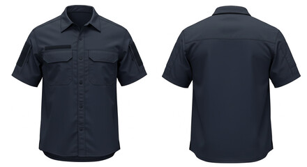 Professional Dark Blue Short Sleeve Uniform Shirt Front and Back View
