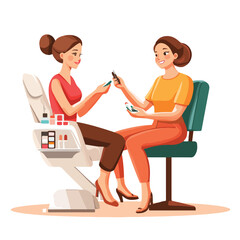 Professional Nail Artist Providing Beauty Salon Services to a Client Vector Illustration