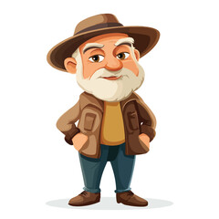Detailed Cartoon Vector Illustration of an Old Man Character, Isolated on White Background for Design Projects and Marketing Materials