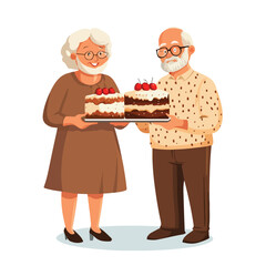 Elderly People Enjoying Sweet Cake in Active Seniors Camp Event EPS Vector Illustration