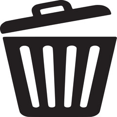 A simple black and white illustration of an open trash can icon design