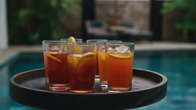 Iced tea by the pool on a summer day