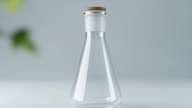 Empty Glass Beaker with Wooden Lid on a Light Gray Background