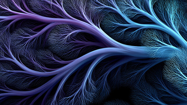 Abstract visualization of interconnected microtubules in blue tones  