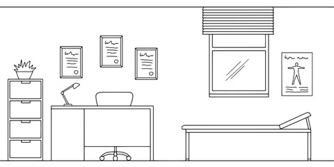 Doctor office graphic black white interior sketch illustration vector 