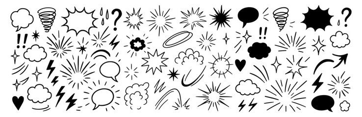 Comic Cartoon Smoke and Boom Effect Element Set Vector Illustration