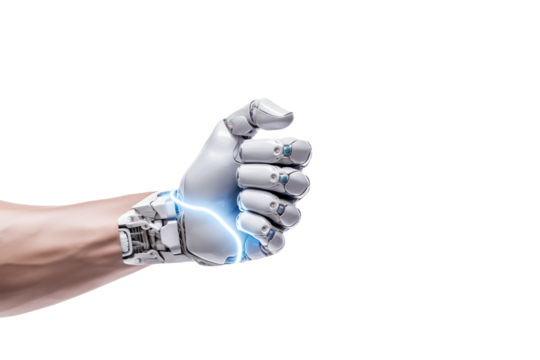 Human-Robot Collaboration: A Futuristic Handshake isolated on transparent background png
